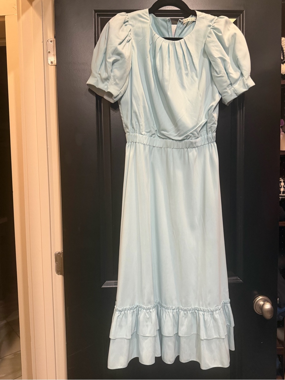 Alice + Olivia Powder Blue Puff Sleeve Ruffle Dress